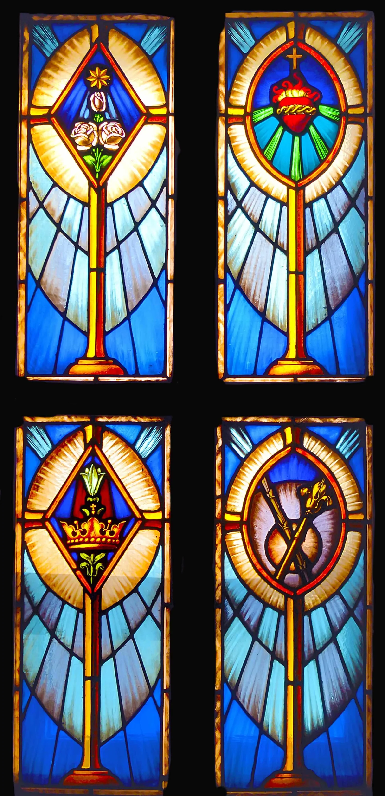 Windows with Sacred Heart symbols